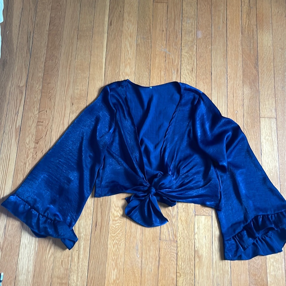 Satin navy tie top